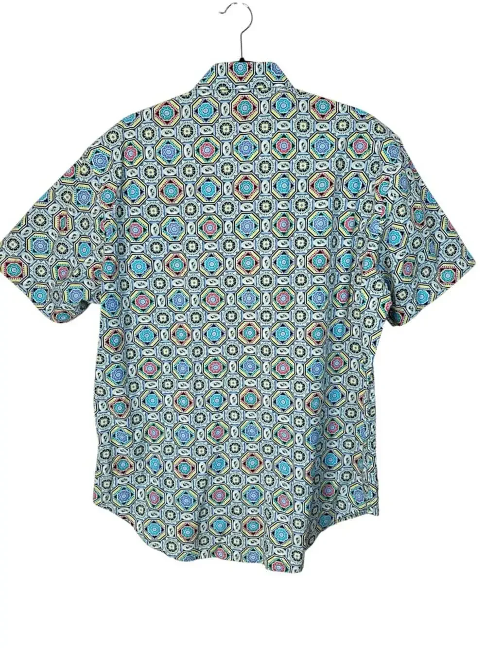 Robert Graham Blue Multi Geo Print Button Up Shirt Short Sleeve Large Luxury XL